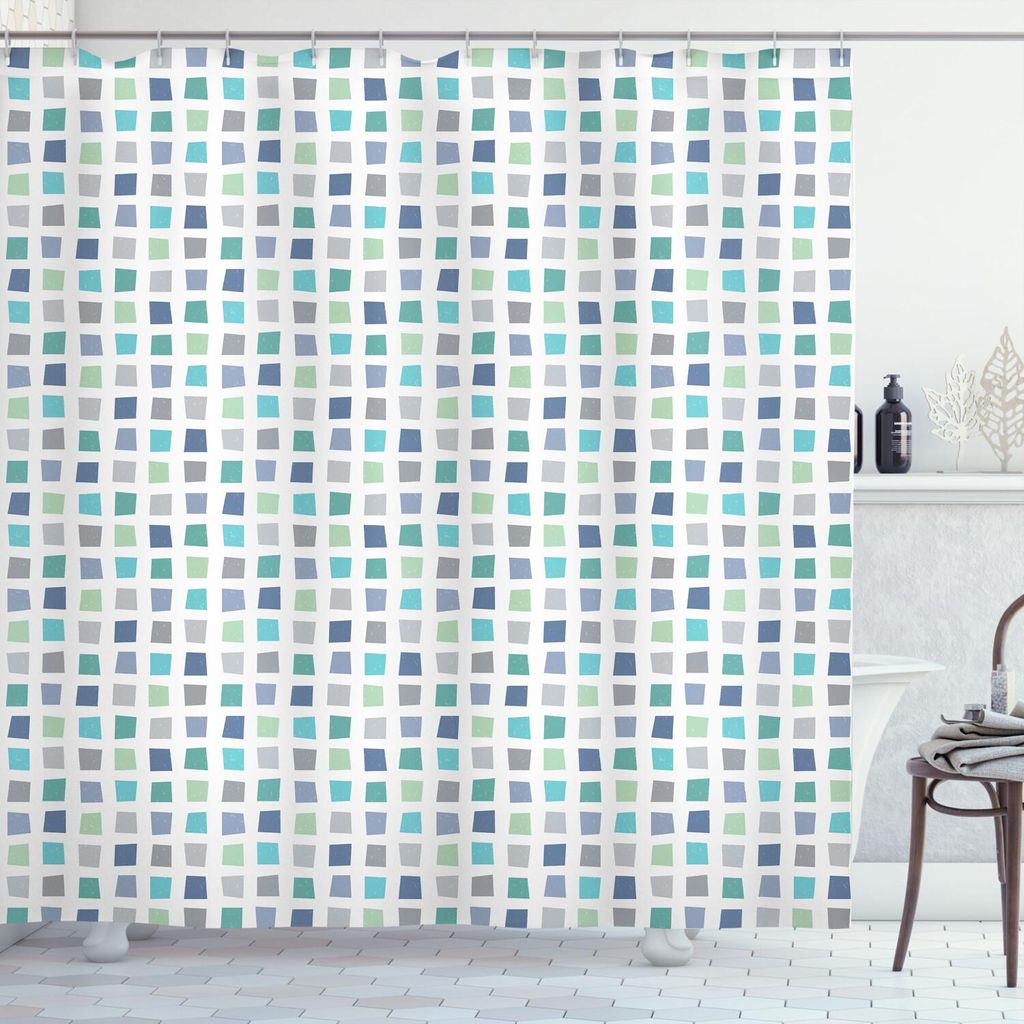 ABAKUHAUS Minimalistisch Duschvorhang, Shades of Color Design Hipster Geometric Squares Polygonen Baby-Childish Zusammenfassung, 175 x 240 cm, Mehr...