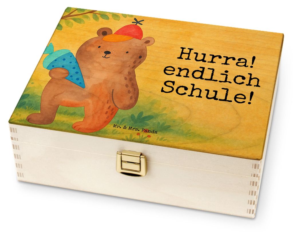 Mr. & Mrs. Panda Tee Box Bär Schultüte Design - Weiß - Geschenk, Grundschule, Tee-Aufbewahrungsbox, Holz Teebox, Teekiste, Teddy, Erster Schulta...