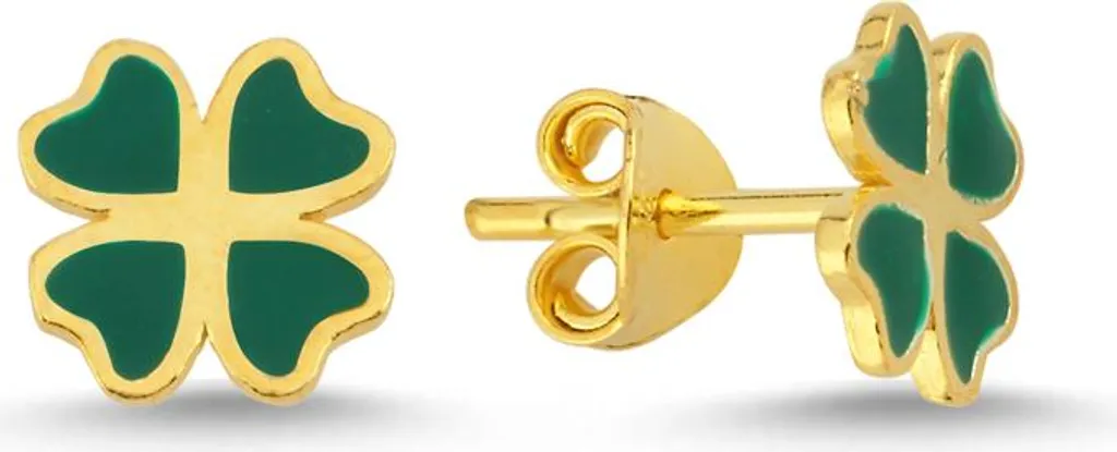 Boucles d'oreilles puces trèfle vert et argent doré 925 pour femmes