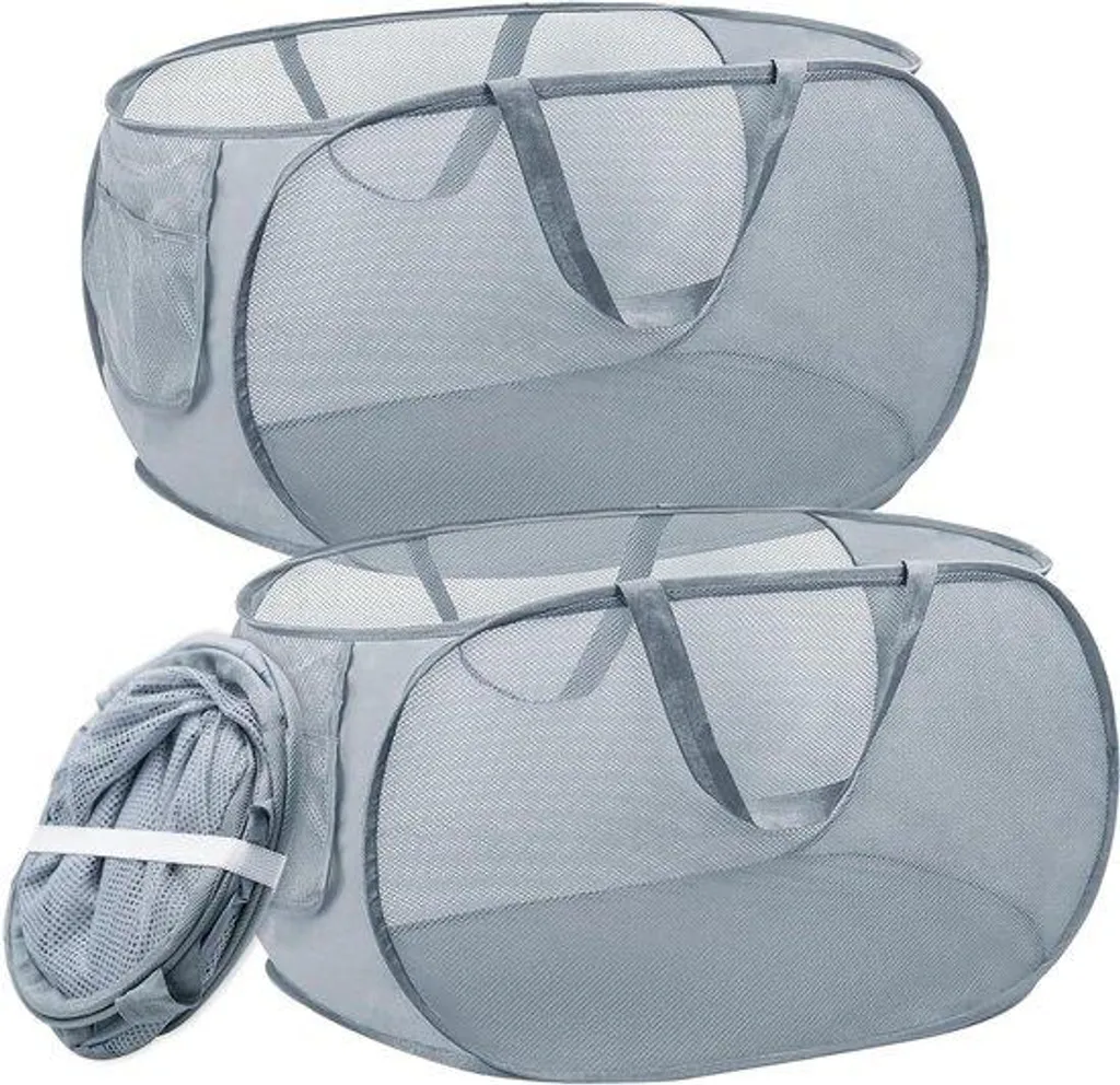 Lot de 2 paniers à linge pliables en filet noir pour salle de bain