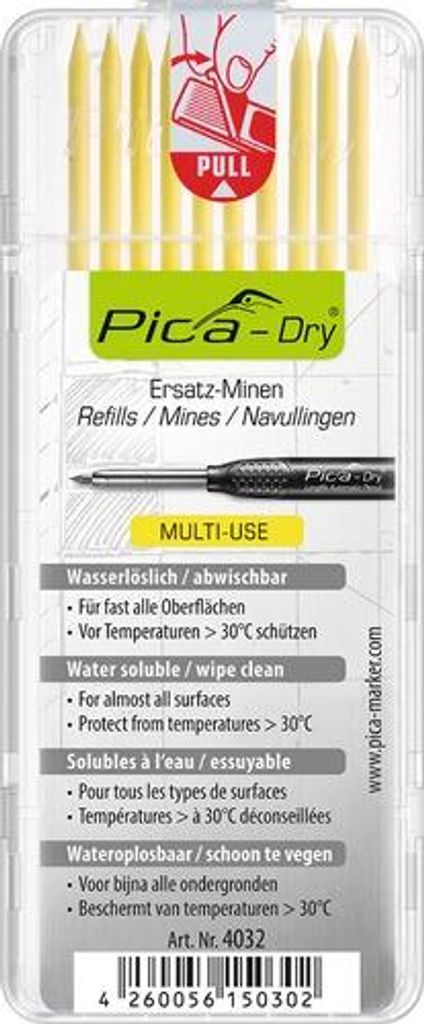 Pica Dry Ersatzminen Etui, wasserlöslich, 10 Minen gelb