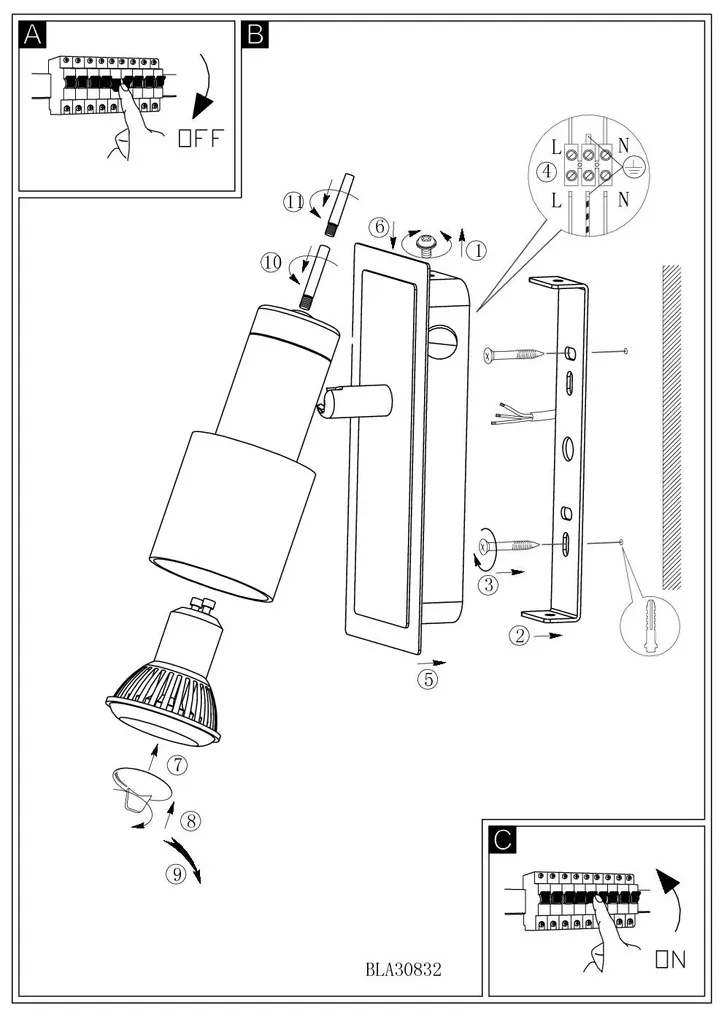 Spot LED EGLO Davida 1 Noir : Solution d'Éclairage Précis et Économe - 12