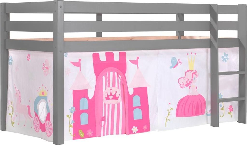Spielbett Pino mit Textilset Kiefer Grau