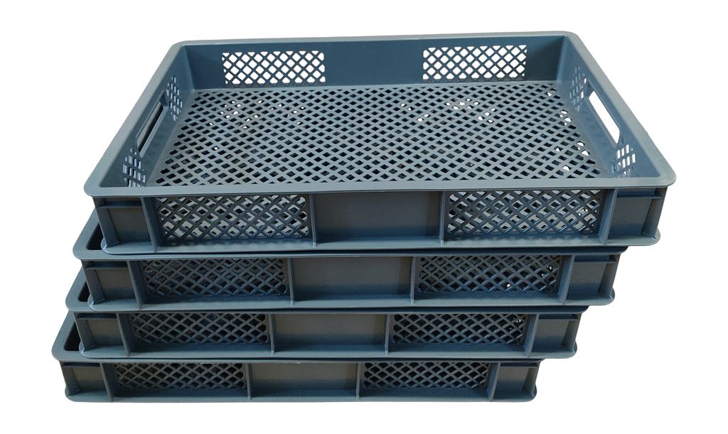 4x Bäckerkiste EURO-Norm 41cm – Graue Brotbox Aus HDPE, Perfekt Für Brötchen & Backwaren