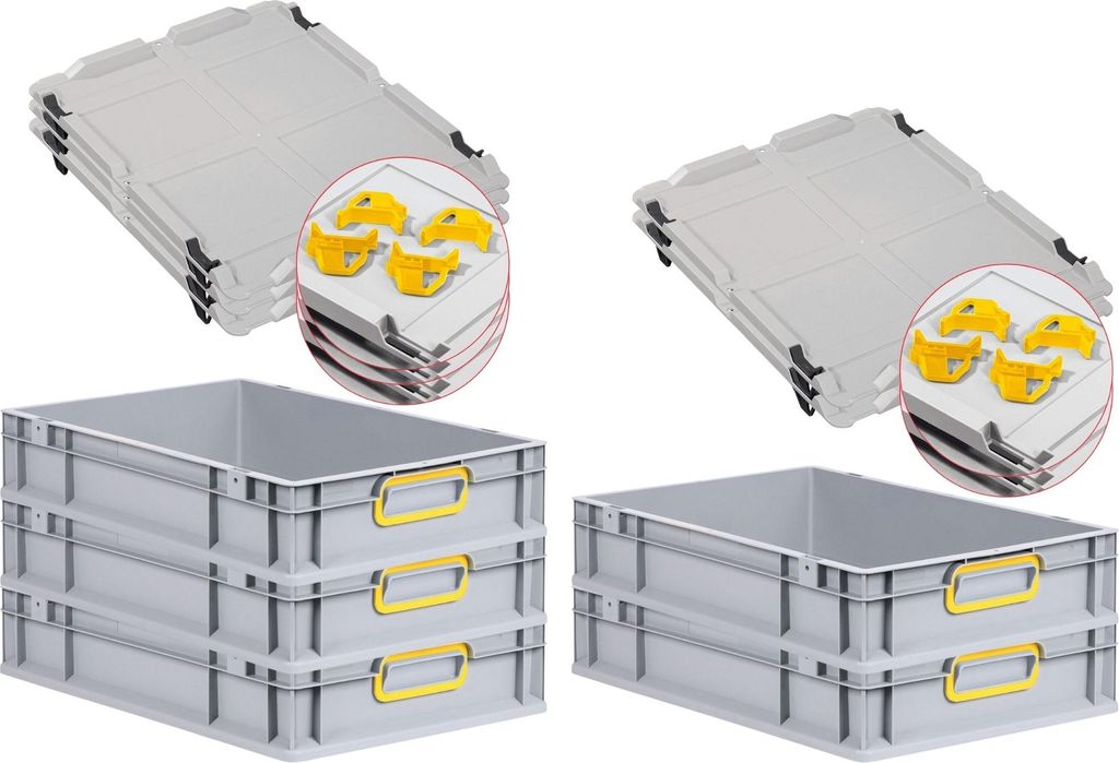 SparSet 5x Eurobox NextGen Color mit Auflagedeckel und Schiebeschnappverschlüsse | HxBxT 12x40x60cm | 23 Liter | Griffe gelb geschlossen | Glatter...