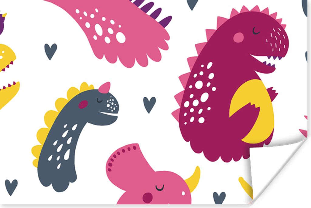 MuchoWow Poster Dino - Muster - Kind - Rosa - Mädchen 180x120 cm - Fotoplakat
