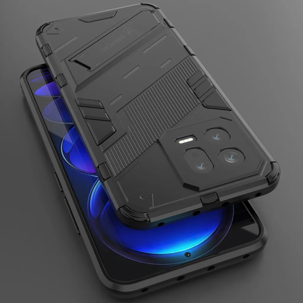 Custodia Protettiva Xiaomi 13 Ibrida - Nera con Supporto Stand - 5