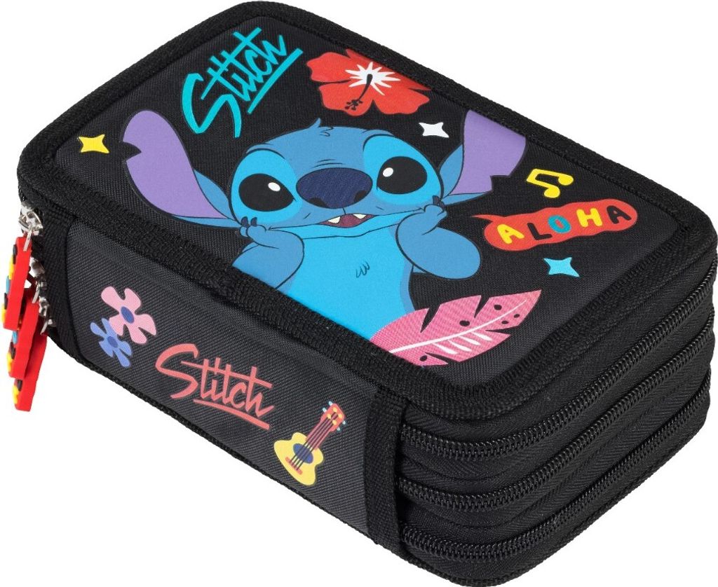 Astuccio a tre lembi con accessori Stitch Black Aloha Immagine del prodotto 