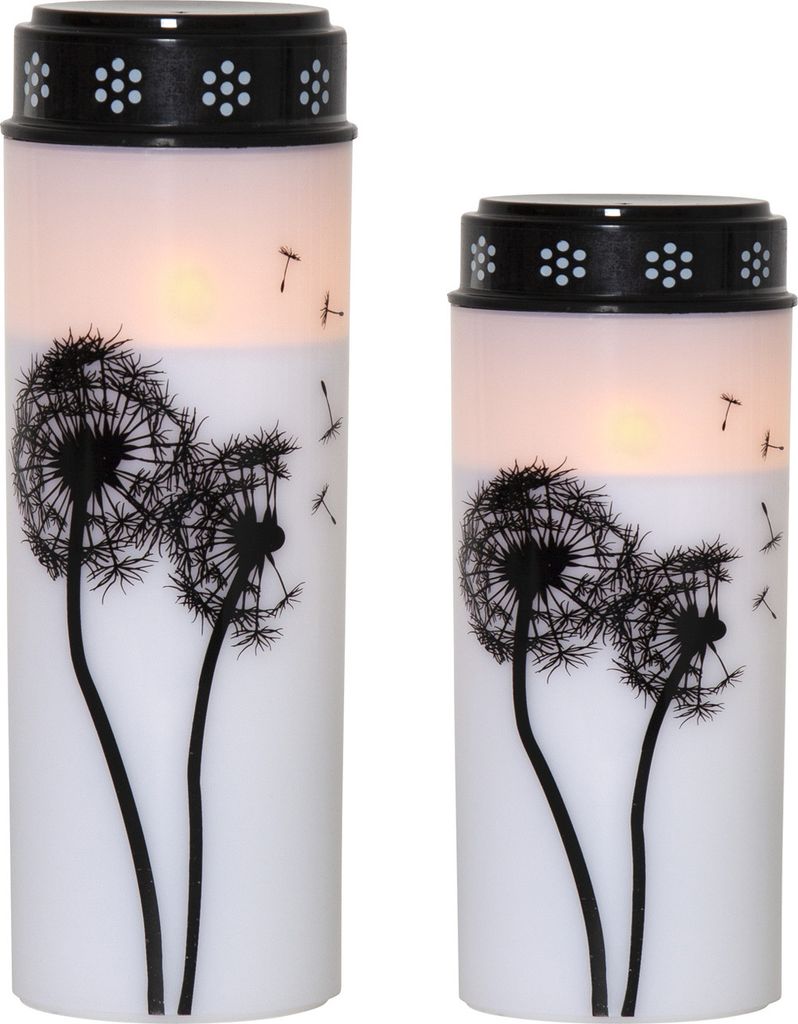 LED Grablicht/Grabkerze Pusteblume - warmweiße LED - H: 12cm/21cm - Timer - 2er Set
