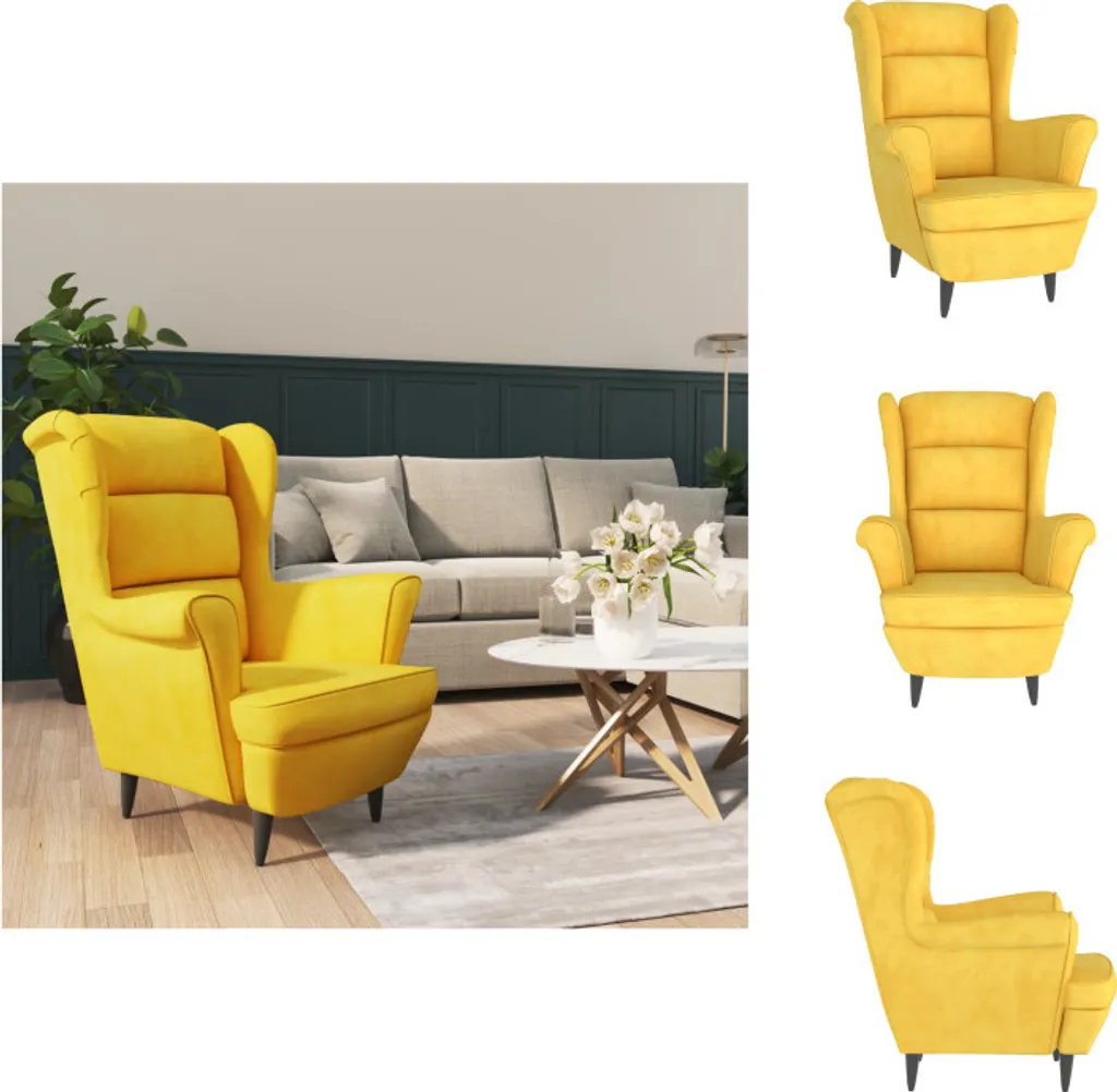 Fauteuil Velours Jaune Moutarde Confortable contre le Mal de Dos