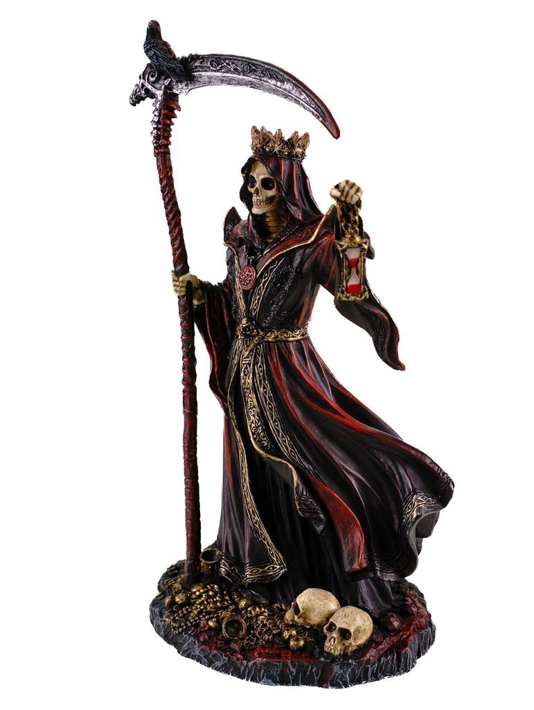 Dekofigur Grim Reaper König der Toten mit Blutsense - 22cm Kunststein coloriert