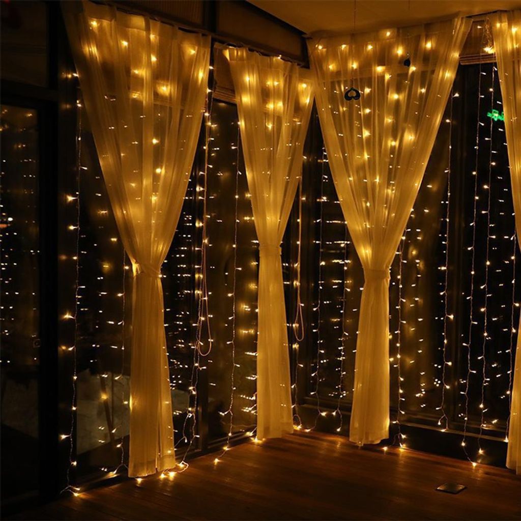 LED Lichtervorhang Lichterkette 3x3M Leuchte Weihnachtszeit Fenster Lichternetz 