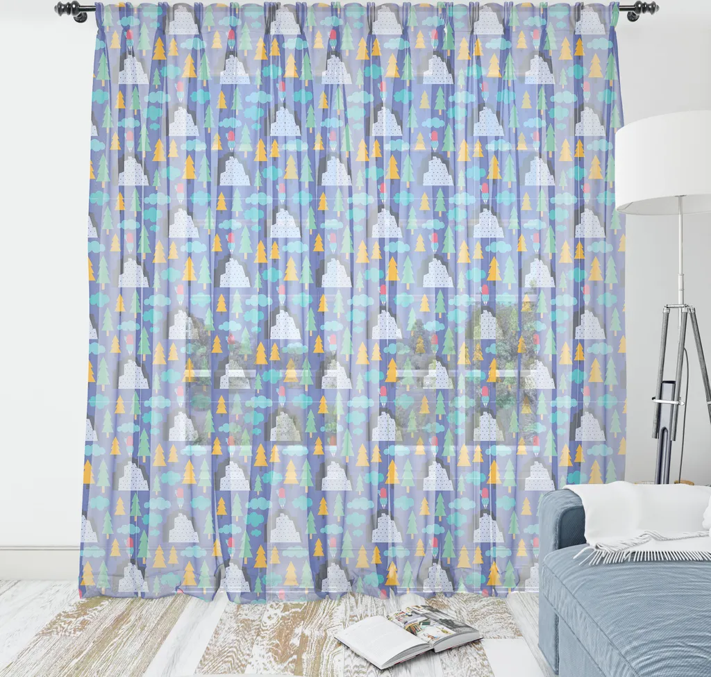 ABAKUHAUS Arazzo caricaturale, articolo illustrazione ragazza nuvola albero colorato, soggiorno camera da letto tessuto da parete in raso setoso, 220 cm x 274 cm, blu azzurro multicolore