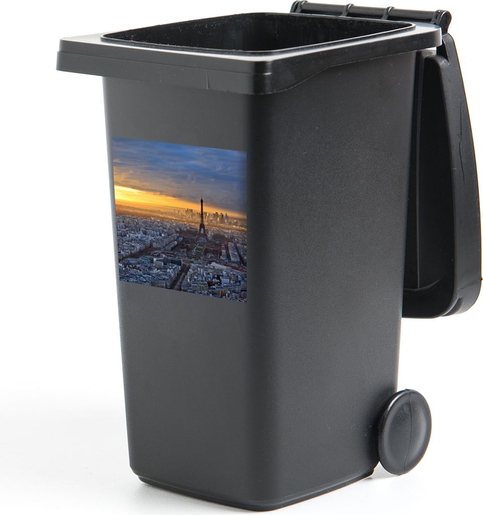 MuchoWow Mülltonnenaufkleber Paris - Skyline - Sonne 40x40 cm - Abfall-Aufkleber - Container - für Abfallcontainer