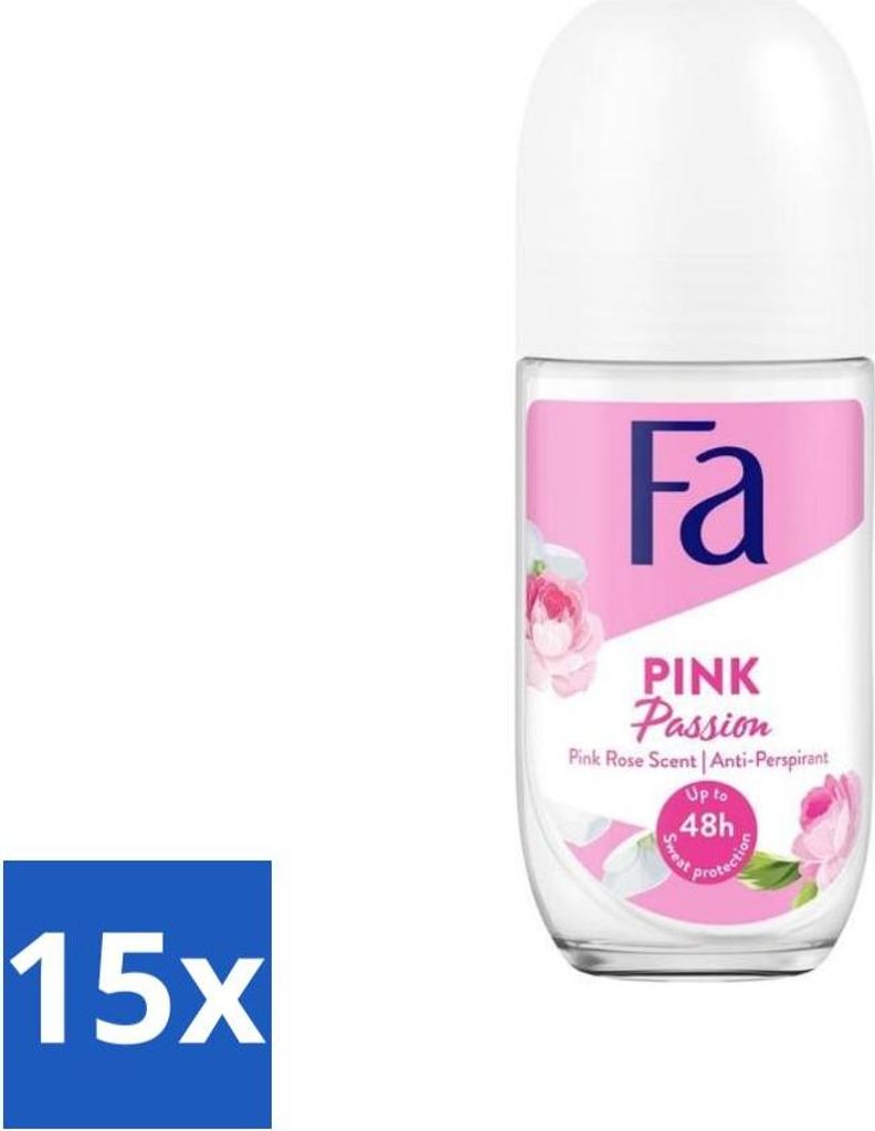 Fa - Pink Passion - Deodorant-Roller - Rosa Rose - 50 ml - Vorteilspack - 15 Stücke