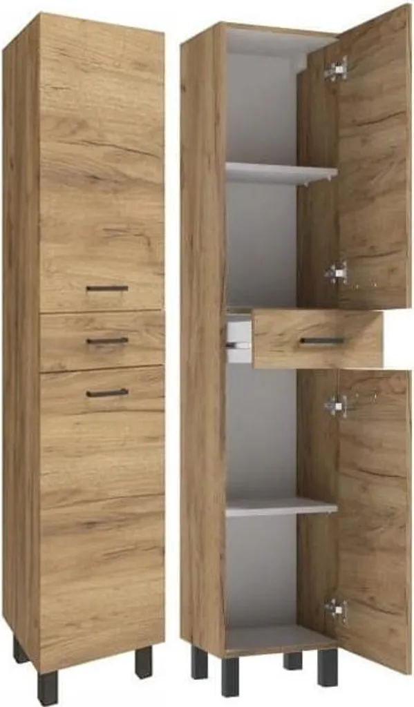 Meuble de salle de bain colonne en chêne pour optimiser petits espaces