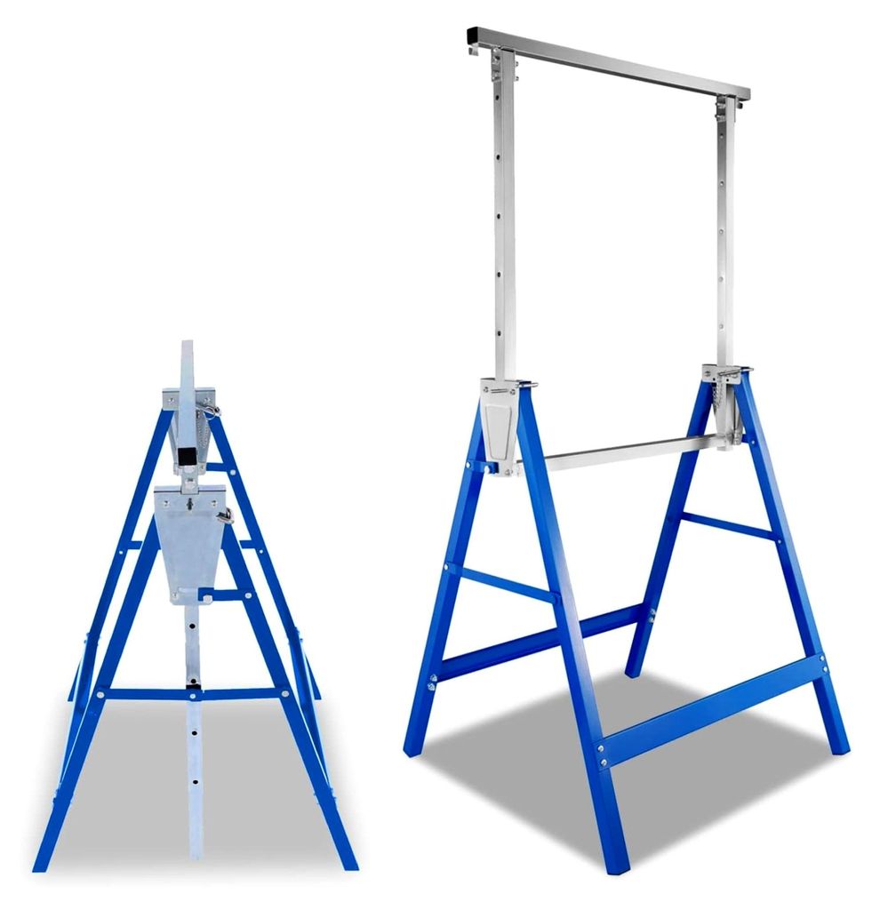 Teleskop Arbeitsbock, 2er Set Klappbock mit variabler Arbeitshöhe 80-130 cm, 7-fach höhenverstellbar, Tragkraft 200 kg, Metallbock mit Rasthaken ...