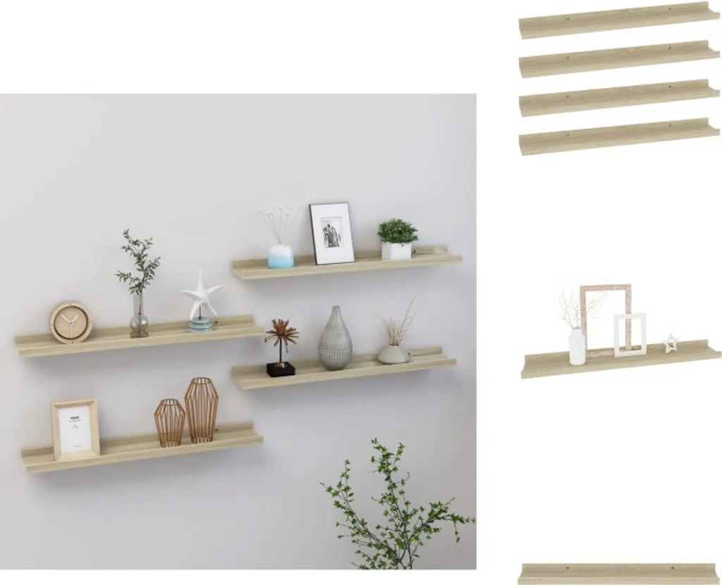 vidaXL 4x Mensole Muro 60x9x3 cm Rovere Sonoma - Arredamento Interni