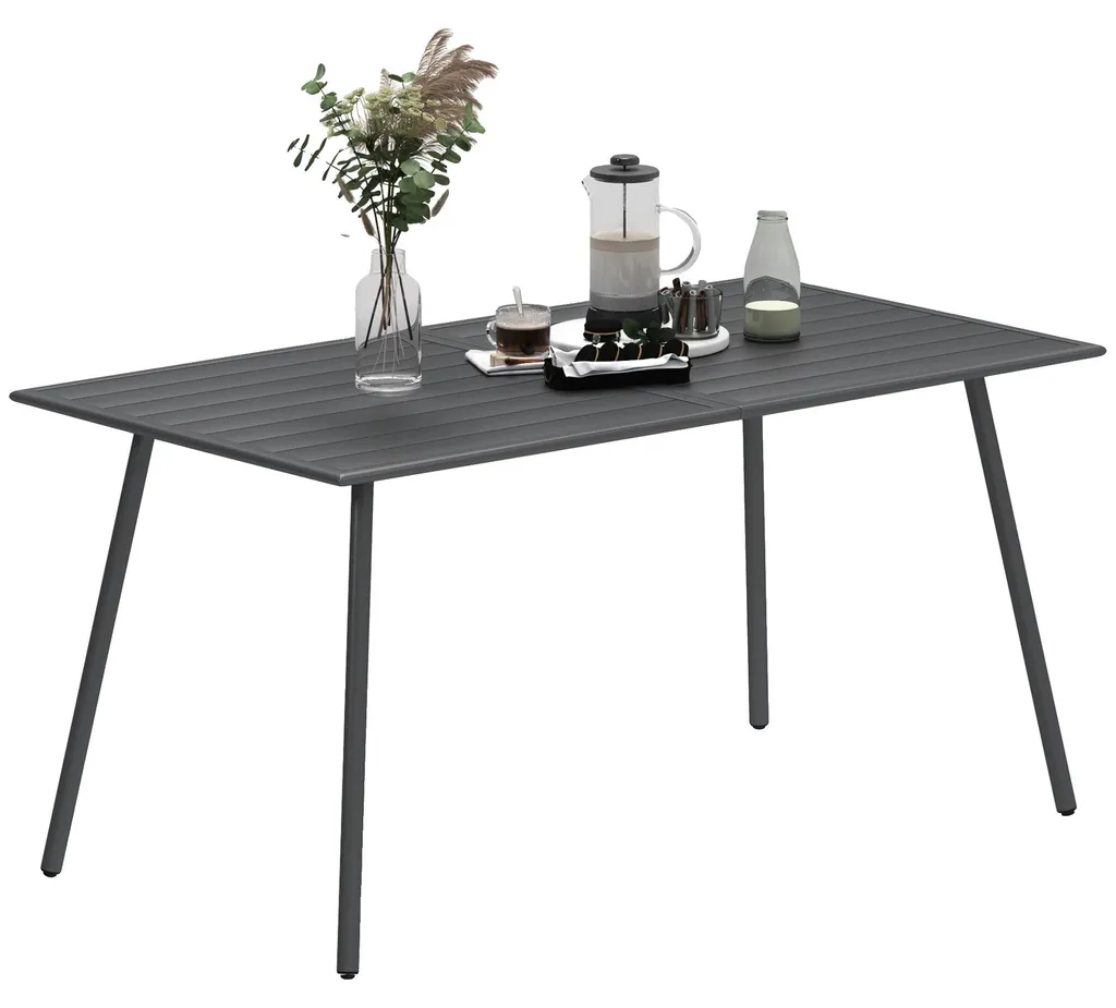 Table de jardin anti-rouille et résistante pluie acier gris foncé