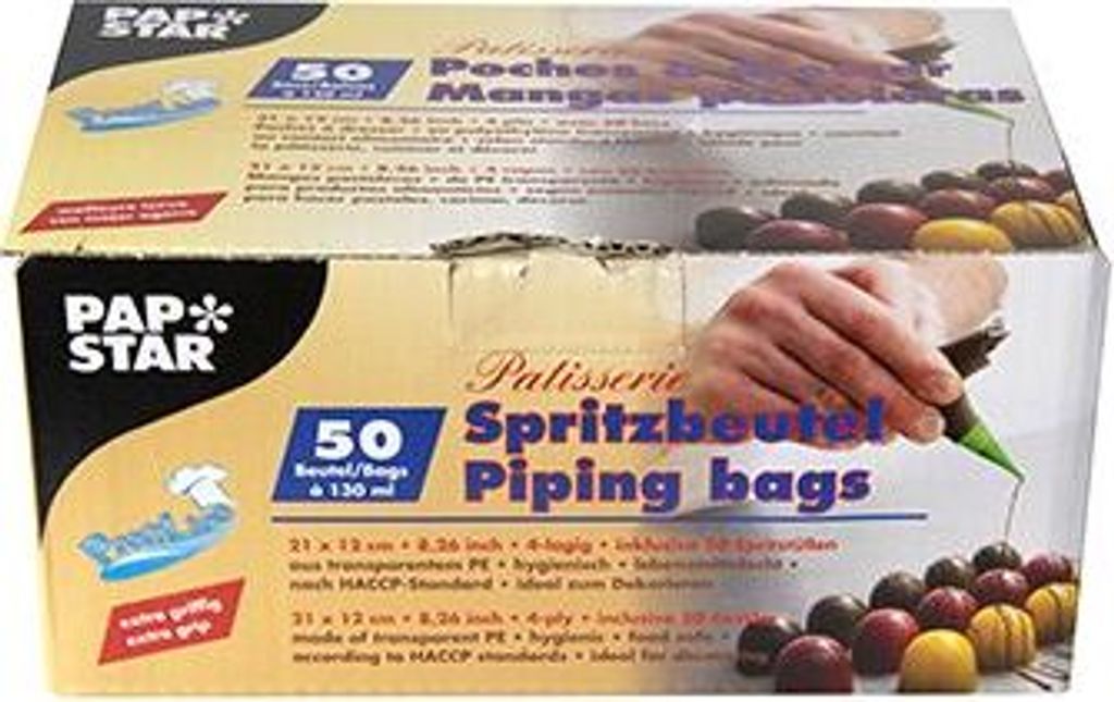 Spritzbeutel 21 cm x 12 cm transparent "Patisserie" griffig, inkl. 50 Tüllen