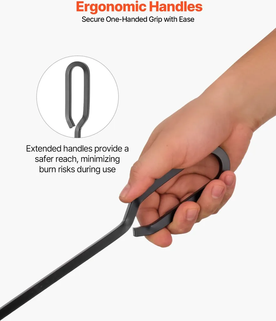 Serviteur de cheminée 5 pièces en fer forgé noir avec support robuste