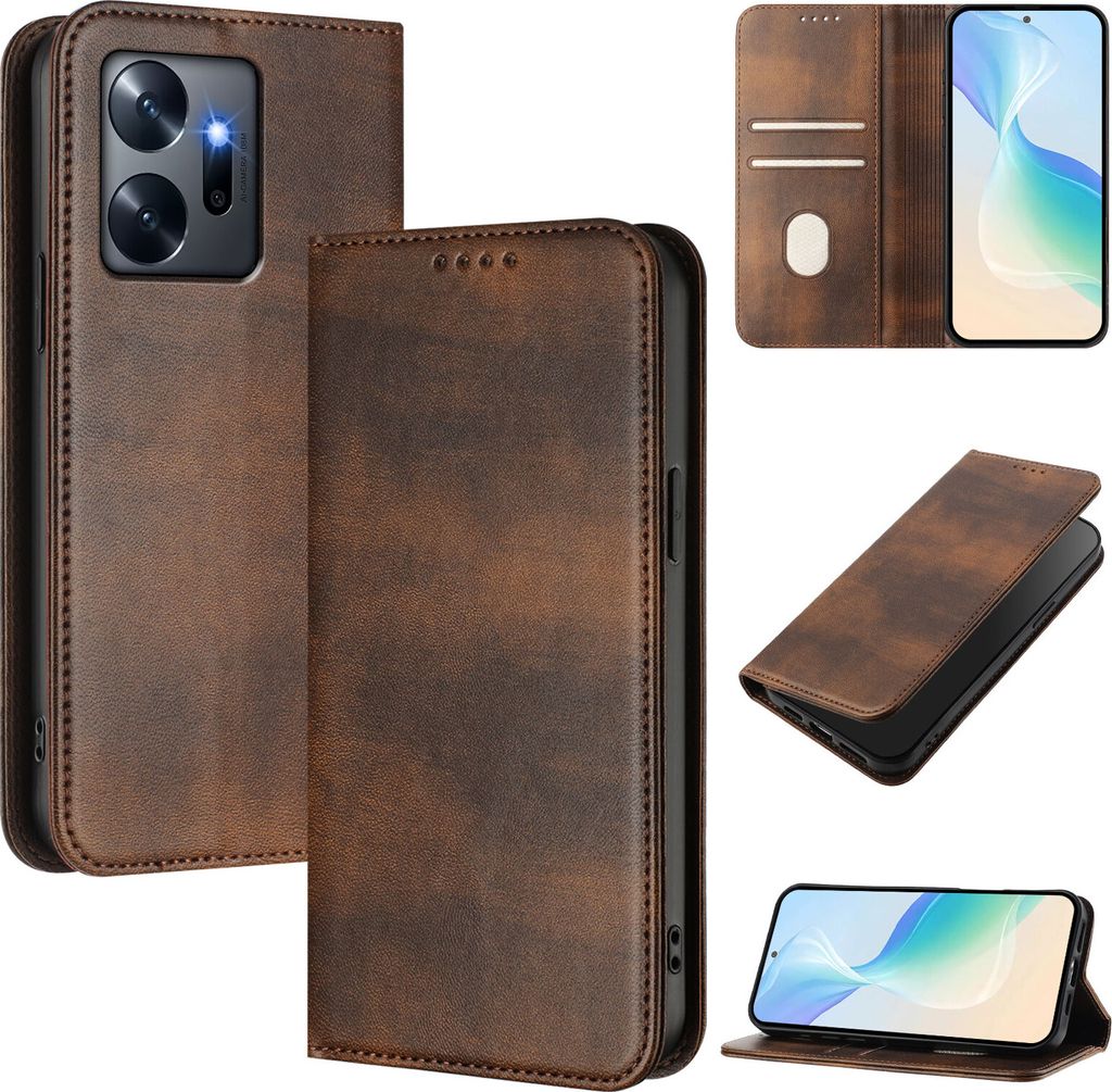 Handyhülle für Infinix Zero 20, Vintage Leder RFID Schutz Kartenfach Standfunktion Magnetische Klapphülle Braun