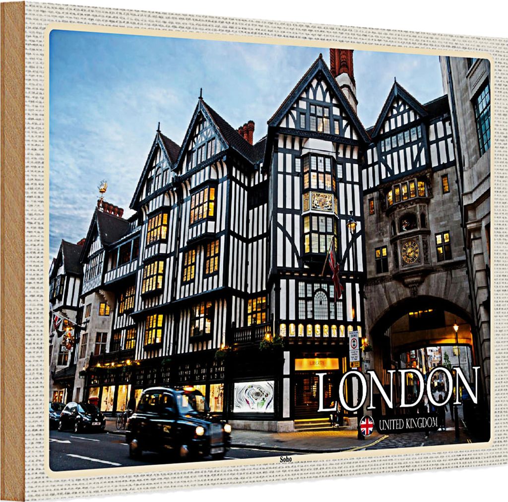 Holzschild Städte Soho London United Kingdom 30x20cm
