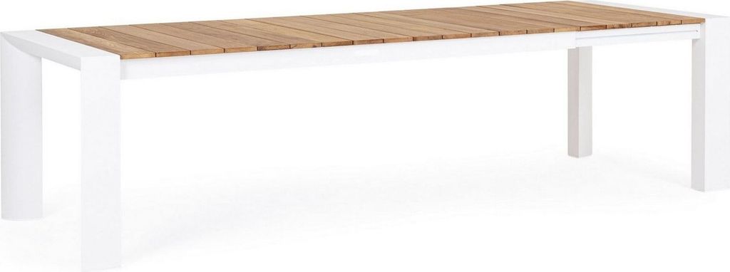 Casa Padrino Luxus Gartentisch Naturfarben / Weiß 228-294 x 100 x H. 75 cm - Ausziehbarer Garten Esstisch mit Teakholz Tischplatte und Aluminium B...