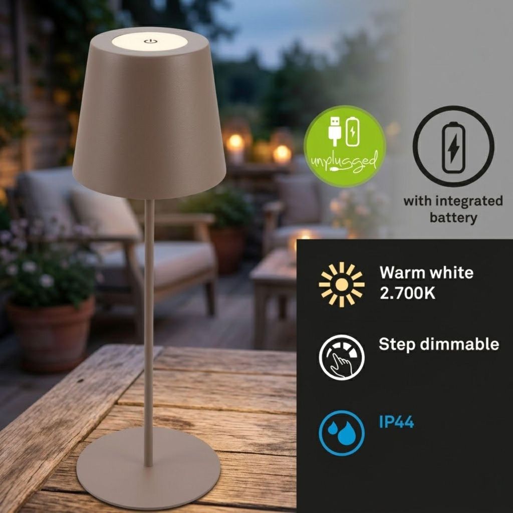 Lampada da tavolo Briloner a batteria, touch, regolabile in Immagine del prodotto 