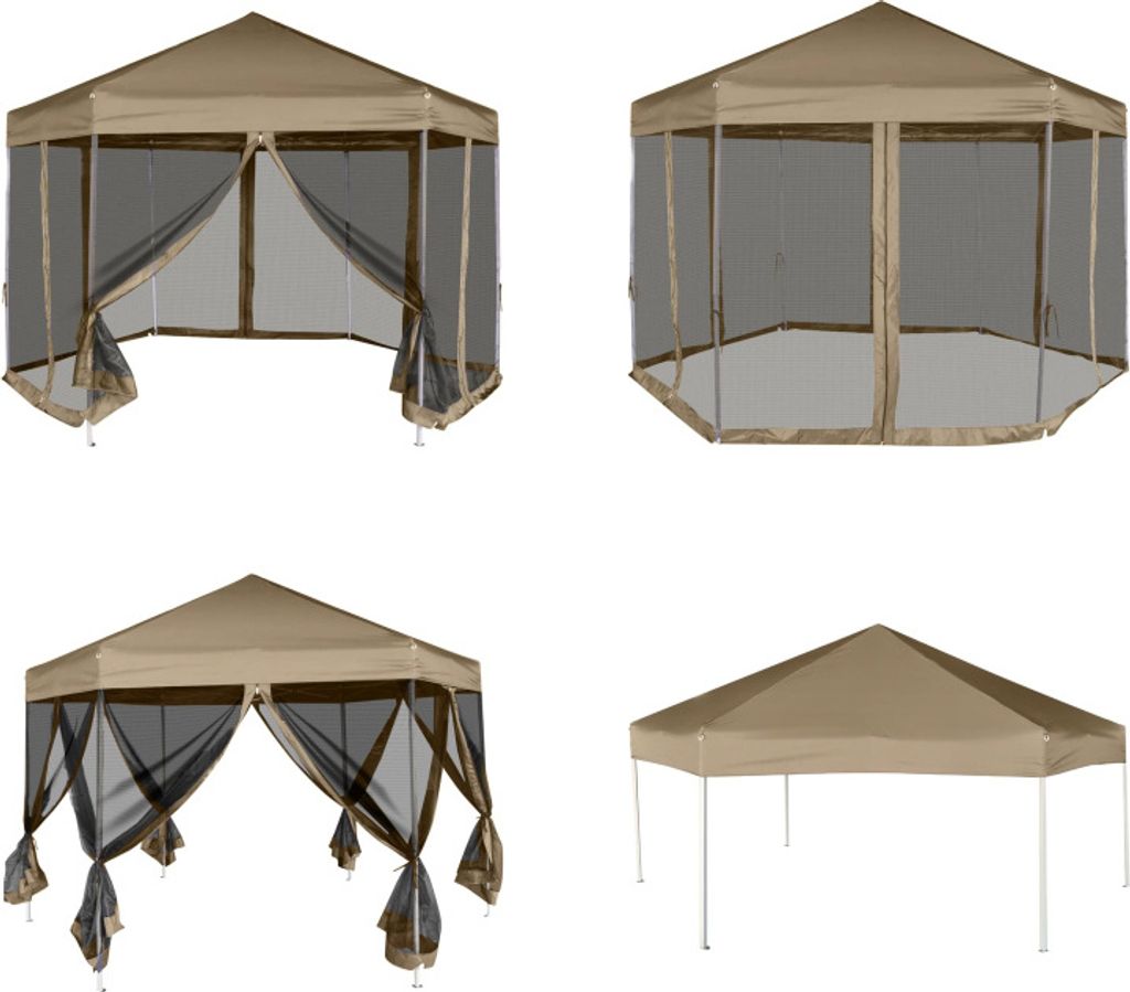 vidaXL Faltpavillon mit Seitenwänden Sechseckig 3,6x3,1m Taupe 220g/m² - Pavillon - Pavillons - Gartenpavillon - Garten Pavillon