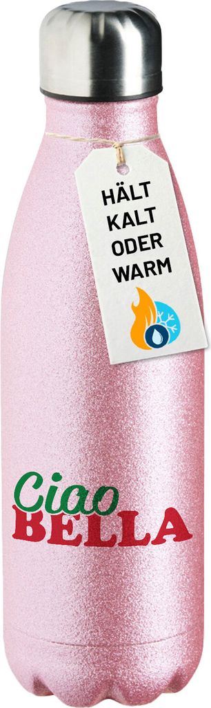 Huuraa Trinkflasche Ciao Bella Italien 500ml Pink Edelstahl Wasserflasche Trinkflasche Geschenkidee