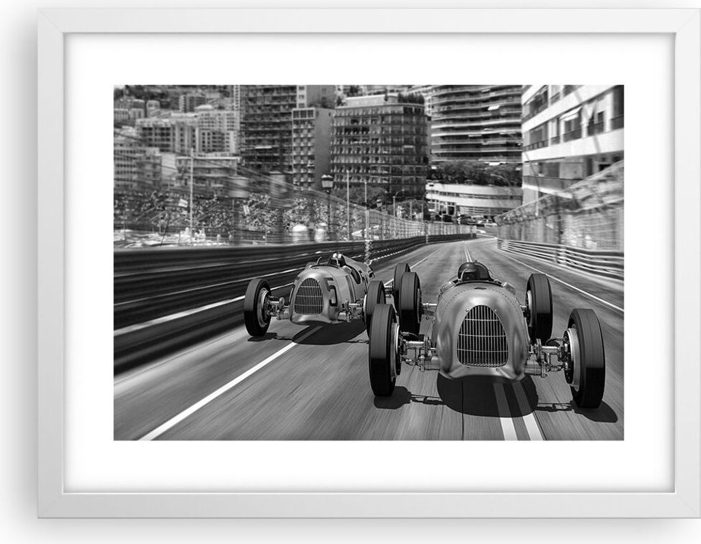 Gerahmtes Poster - Weißer Rahmen - Formel 1 Retro - 40x30 cm - Wand Bild - Wanddeko - Wandbilder - Kunstposter - Wandposter - Bilderrahmen - Bilde...