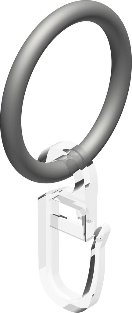 Interdeco Gardinenringe / Rundringe mit Faltenhaken für Gardinenstangen mit 16 mm Ø Silbergrau, Pack. 24 Stück