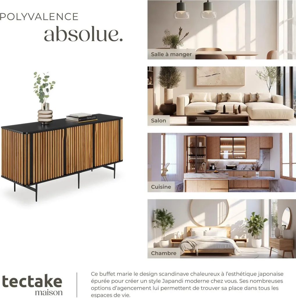 Buffet LINEO noir et marron avec compartiments de rangement design - 7