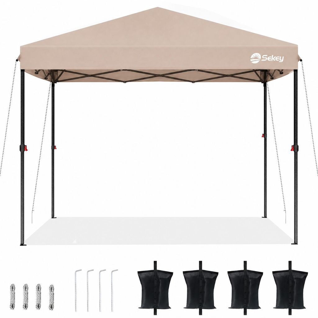 Sekey Faltpavillon 3x3 wasserdicht, Pop Up Pavillon mit 4 Sandsäcken, UV-Schutz 50+ Pavillons & Partyzelte Festzelt, Taupe