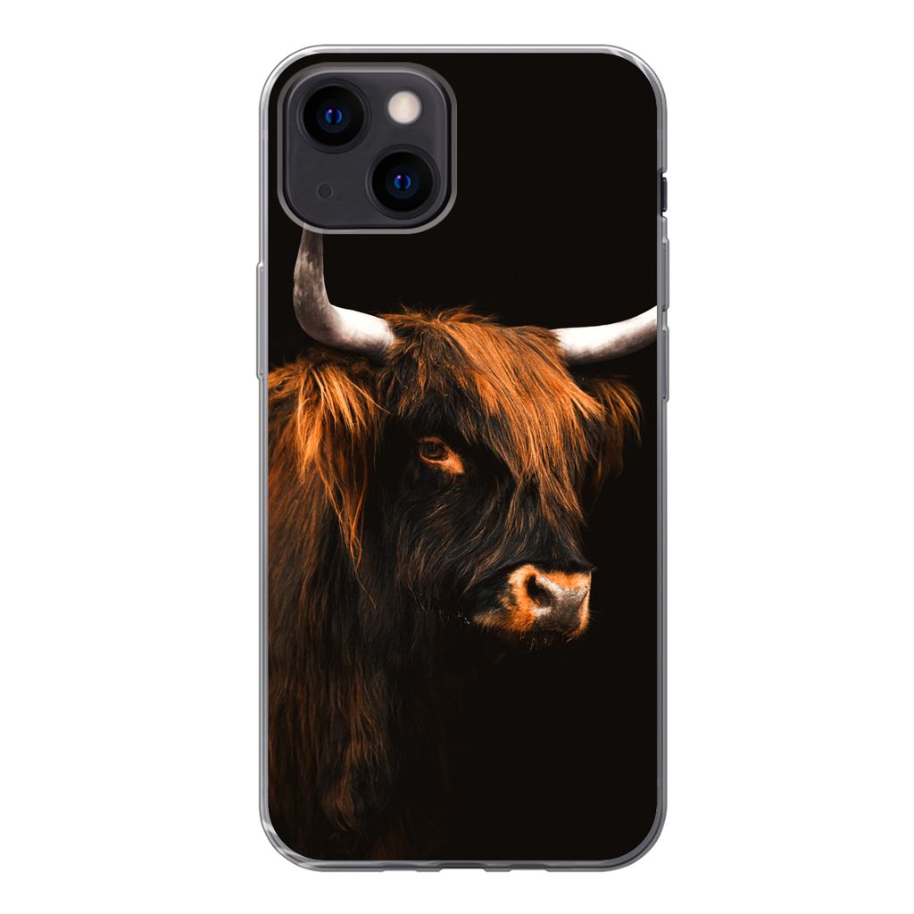 MuchoWow Handyhülle Schutzhülle Hülle für iPhone 13 mini Schottischer Highlander - Vlies - Kuh Silikon Softcase Handy Hülle - Softcase