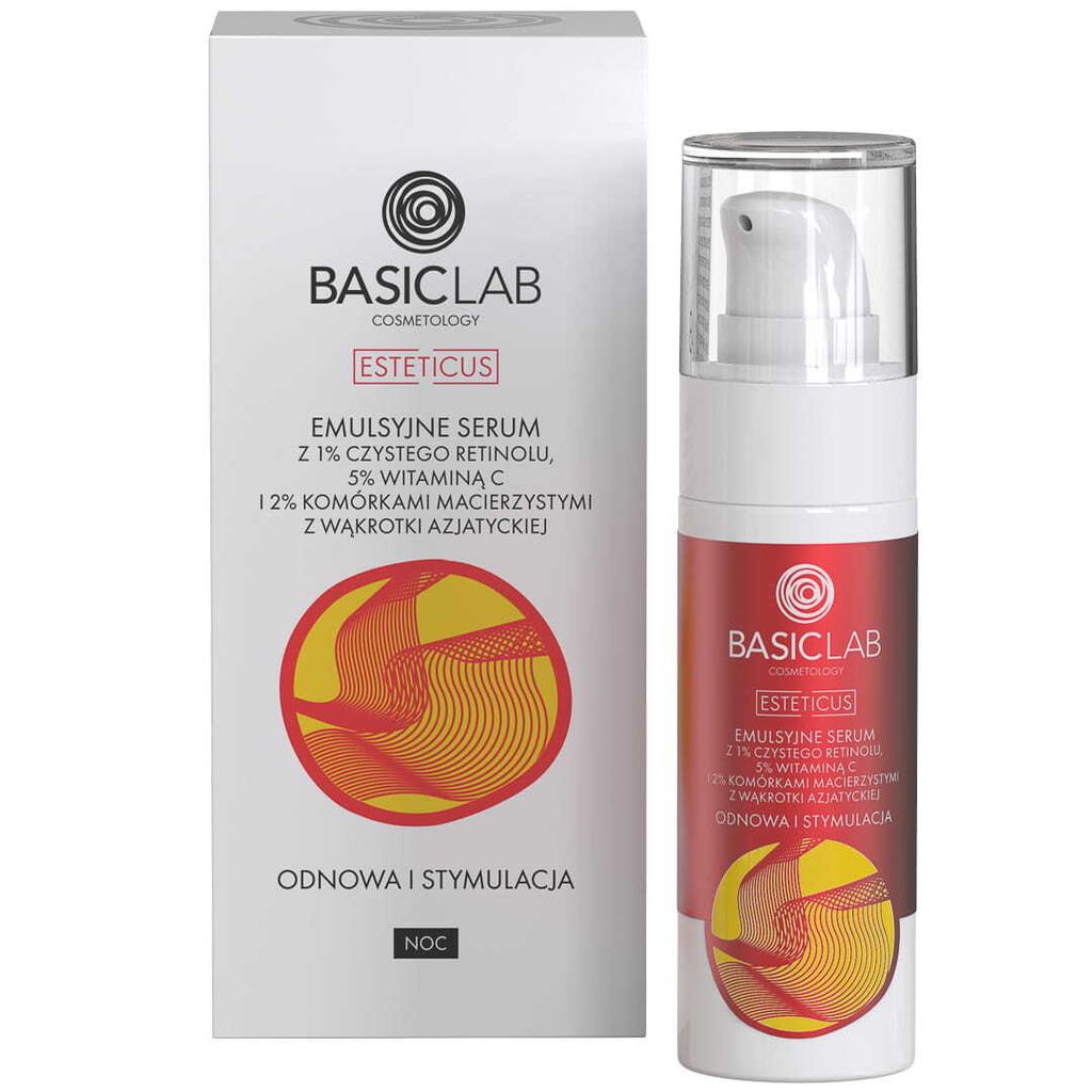 Basiclab Emulsion Serum with 1% Pure Retinol, 5% Vitamin C and 2% Cantella Asiatica Stem Cells 30ml