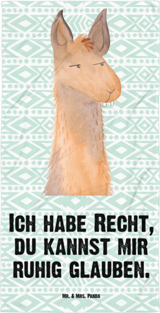 Mr. & Mrs. Panda Strandtuch Lamakopf Genervt - Aztekenblau - Geschenk, Badehandtuch, Handtuch, Büro, Reisehandtuch, Recht haben, Lamas, Duschhandt...