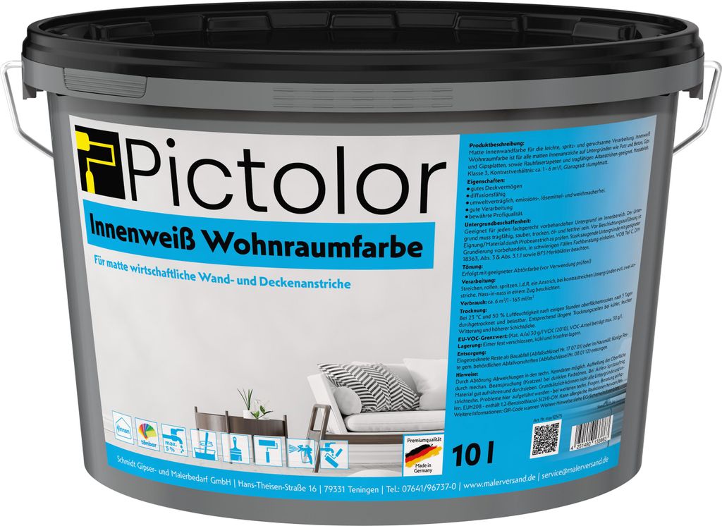 Pictolor Innenweiß Wohnraumfarbe10 Liter