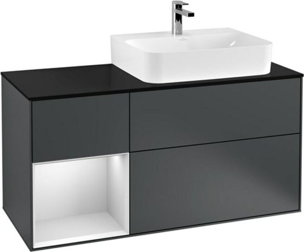 V&B Waschtischunterschrank Wandbeleuchtung Finion 120cm, Pl b m, Rg l w m La, md bl. m Lac