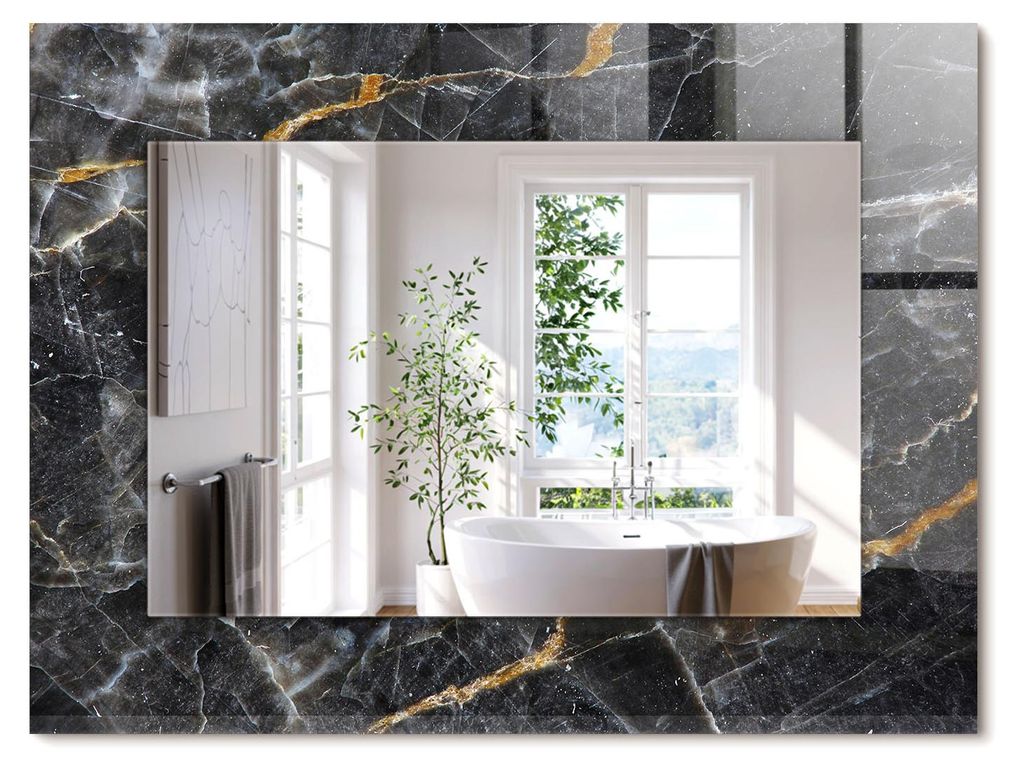 Schwarzer Marmor geädert – Rechteckiger Spiegel mit Druck 80x60 cm – Modern - Dekorativ für die Wand