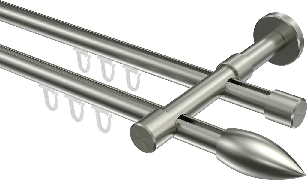 Interdeco Innenlaufstange / Gardinenstange mit Innenlauf Edelstahl-Optik, Typ Sinux Poveda (Flamme), 16 mm Ø 2-läufig, 280 cm