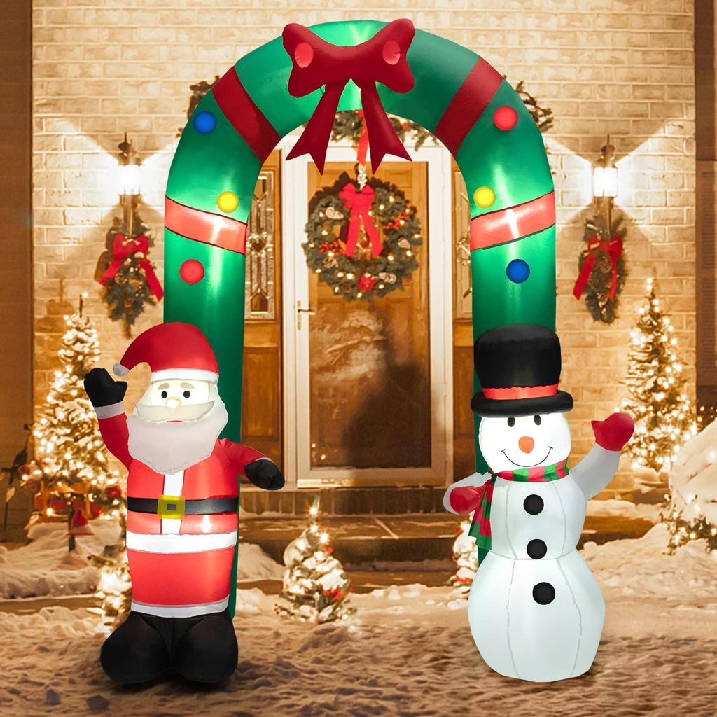 GOPLUS 240 cm aufblasbarer Weihnachtsbogen, Christmas Inflatable Archway mit Weihnachtsmann, Schneemann, LED-Lichtern, Weihnachtsdeko für Außenbe...