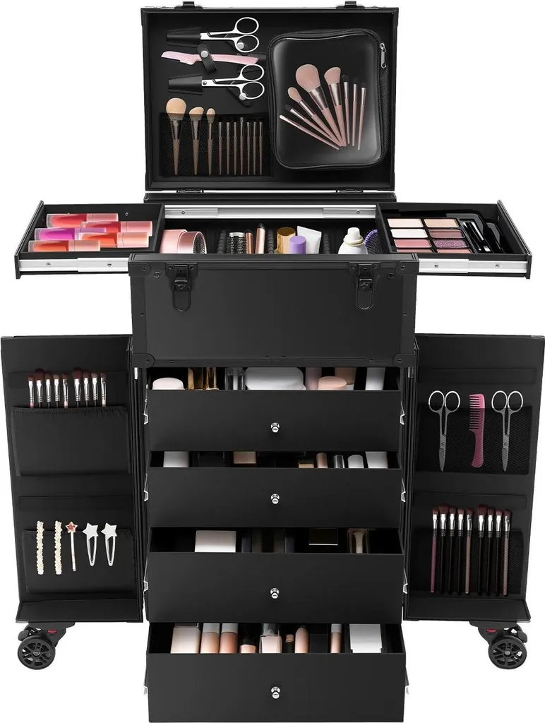 Trolley cosmétique professionnel à 4 tiroirs et 6 roues multidirection