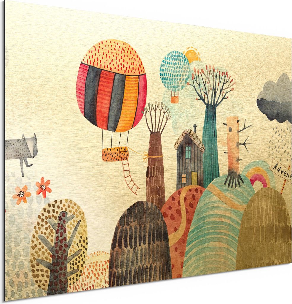 DEQORI Alu-Dibond Bild Gold 60x40 cm 'Illustration für Kinder' Wandbild Metall dünn