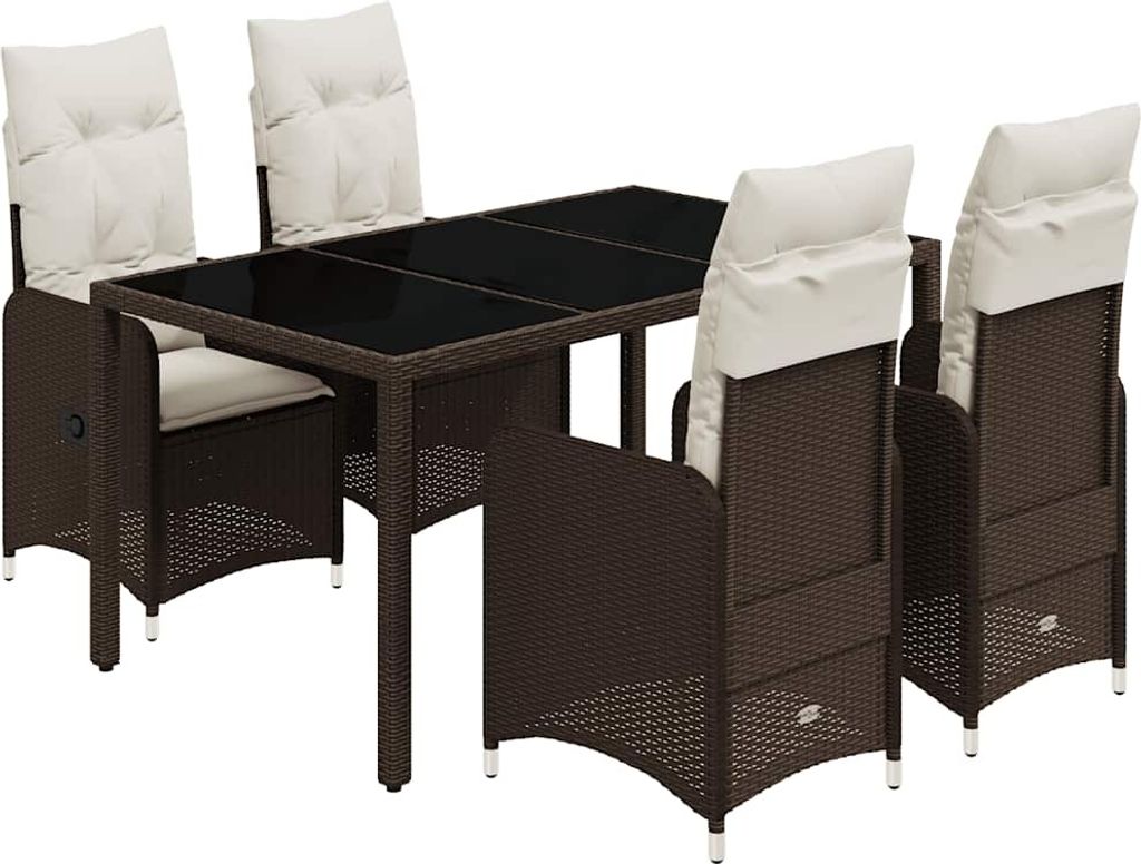 vidaXL 5-tlg. Garten-Bistro-Set mit Kissen Braun Poly Rattan