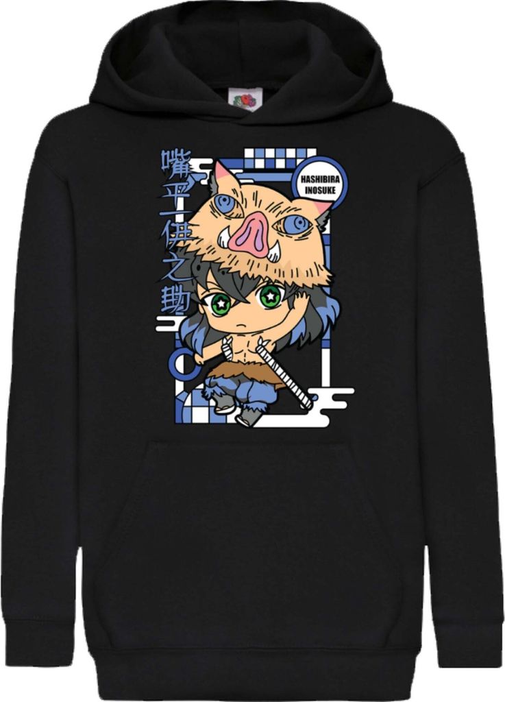 Kinder Kapuzenpullover Demon Anime Slayer Kimetsu No Yaiba Chibi Inosuke Hashibira, 9-11 Jahr - 140 / Schwarz