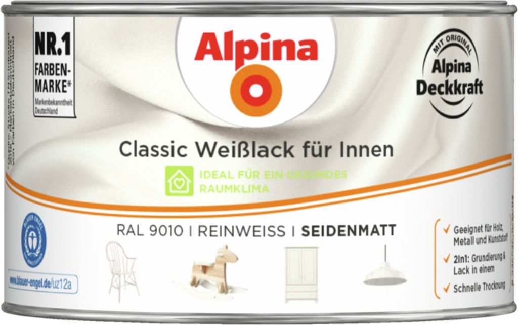 Alpina Classic Weißlack für Innen Reinweiß 300 ml seidenmatt