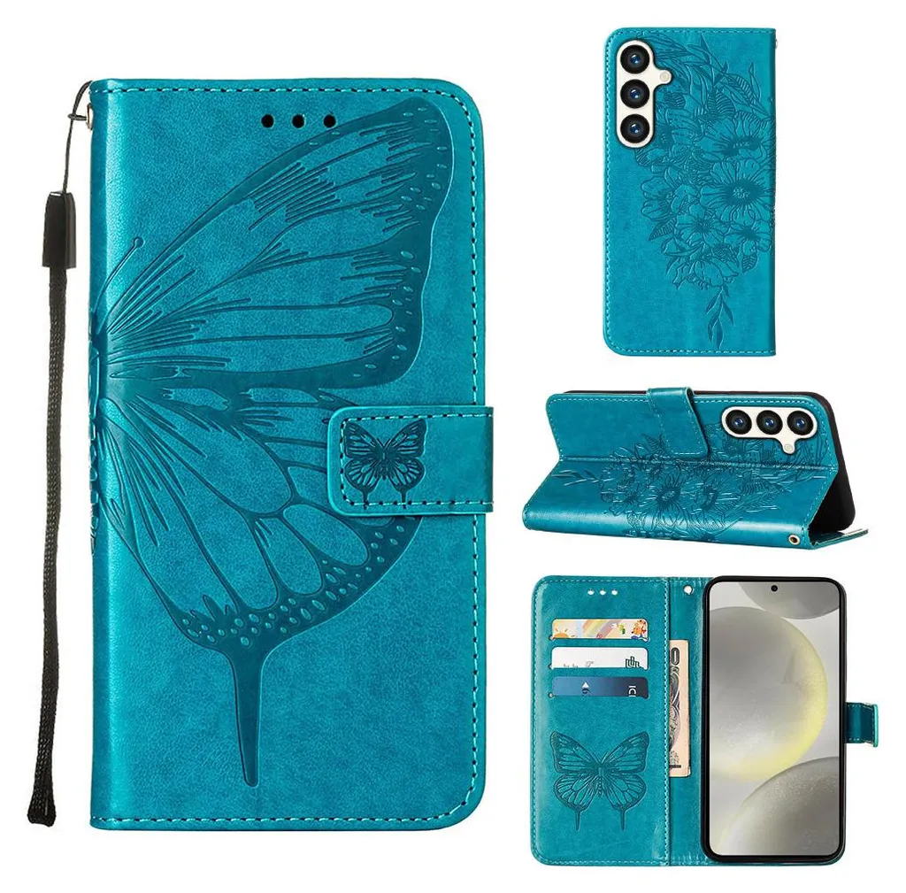 OFFERTA Custodia Samsung S24+ Blu Farfalla: Cover Pelle Portafoglio