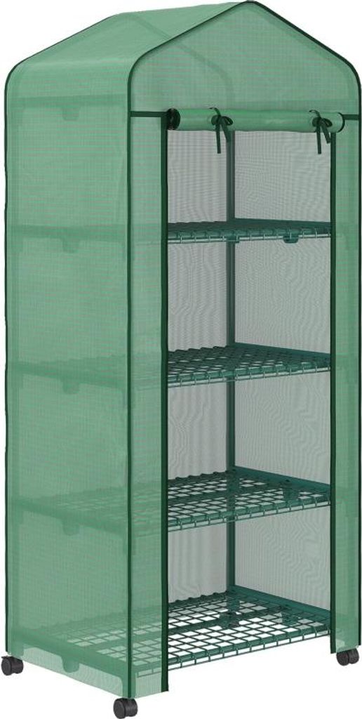 Fortuna Lai Folien-Gewächshaus, Treibhaus, Mini-Gewächshaus, Pflanzenhaus, Frühbeet, 4 Regalfächer, 69 x 50 x 165 cm, Grün